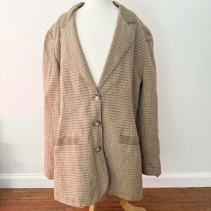 Vintage Talbots Plaid Blazer Jacket Women's Size L Tan Red Classic Button Front